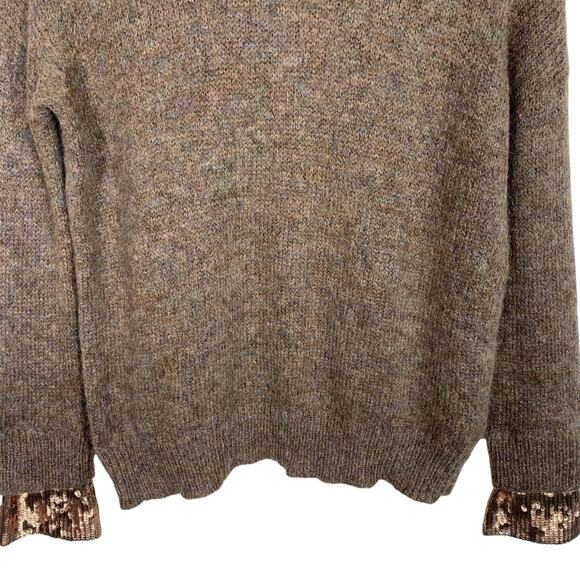 J Crew Womens XS Brown Mohair Wool Blend Crew Neck Sequin Cuff Sweater - Picture 3 of 10